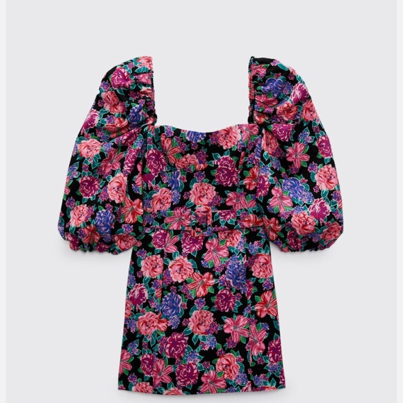 BLOGGERS FAVE NWOT ZARA Purple Pink Sheath Dress with Puff Sleeves - Picture 5 of 16